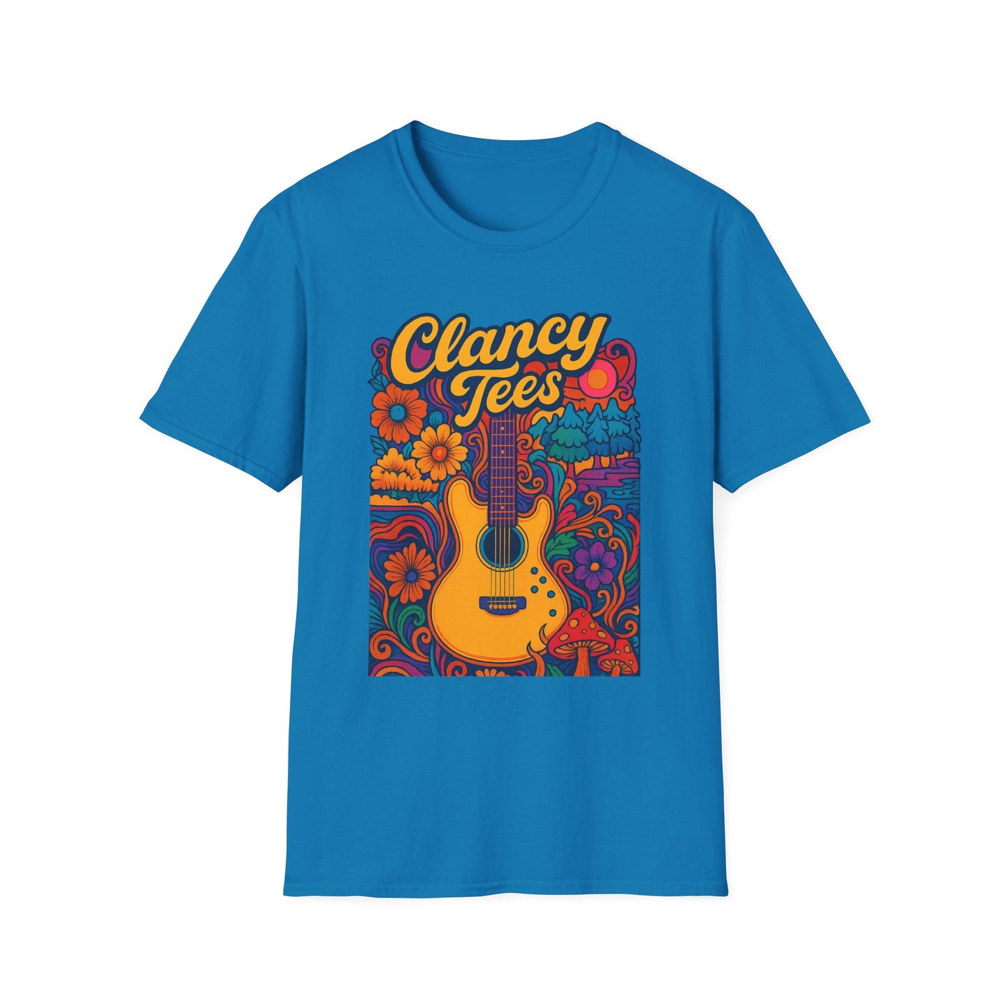Retro Guitar Graphic T-Shirt for Music Lovers, Vintage Style Tee, Unisex Design, Ideal for Festivals and Gifts, Clancy Tees