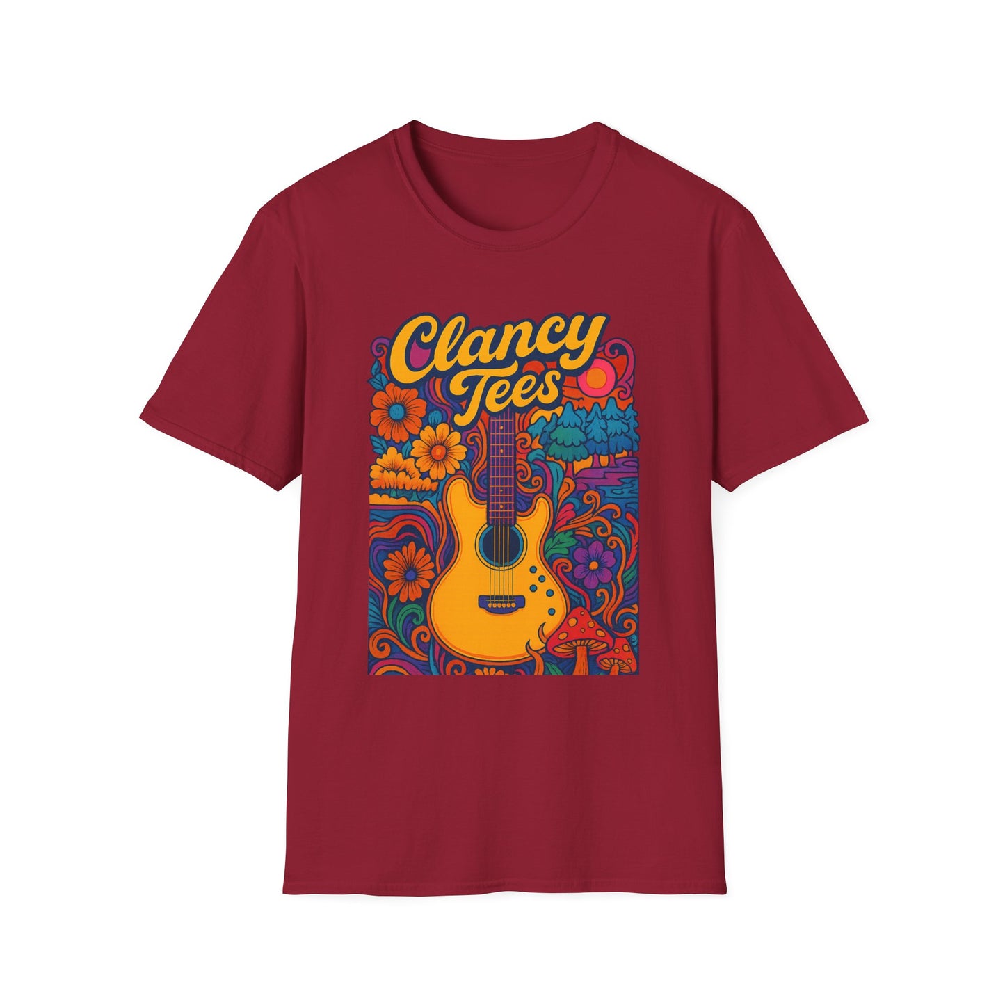 Retro Guitar Graphic T-Shirt for Music Lovers, Vintage Style Tee, Unisex Design, Ideal for Festivals and Gifts, Clancy Tees