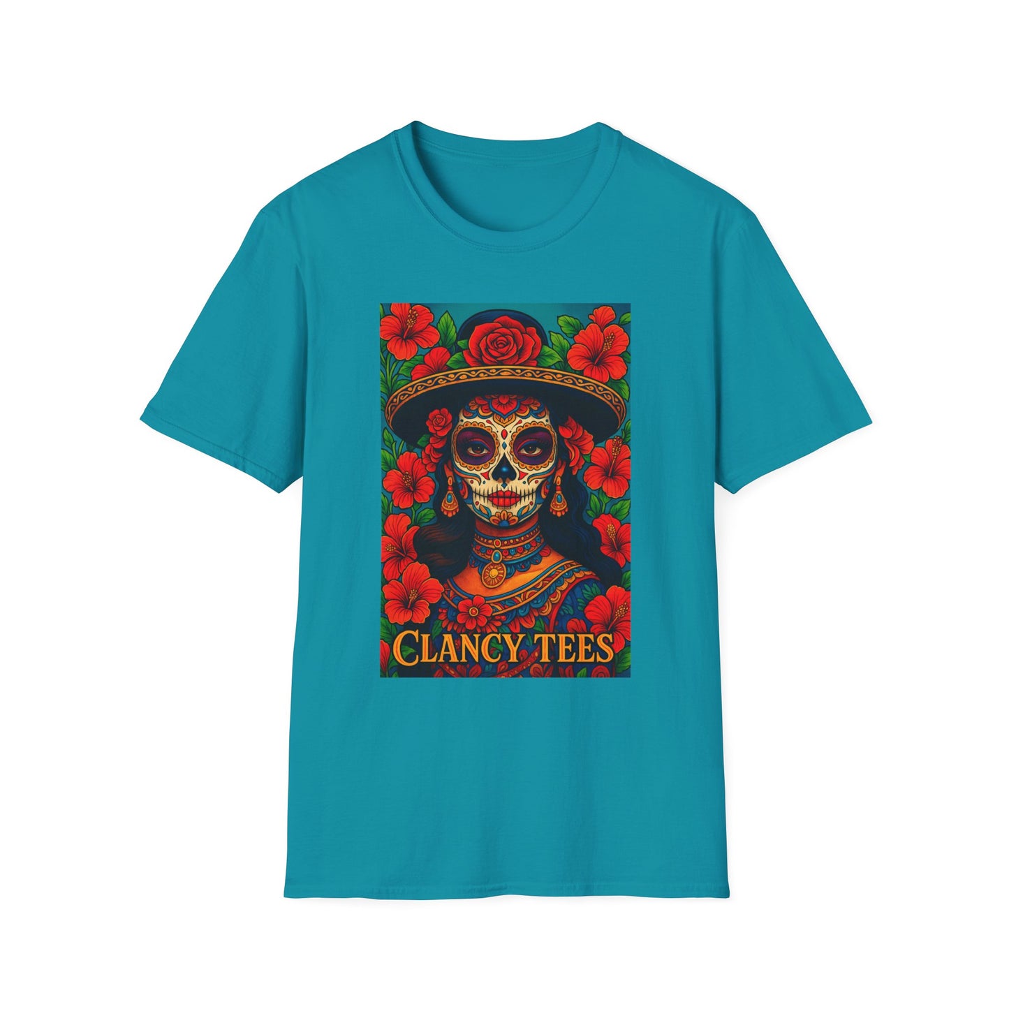 Colorful Sugar Skull T-Shirt, Day of the Dead Tee, Unique Graphic Shirt, Festival Apparel, Gift for Halloween, Unisex Softstyle Tee