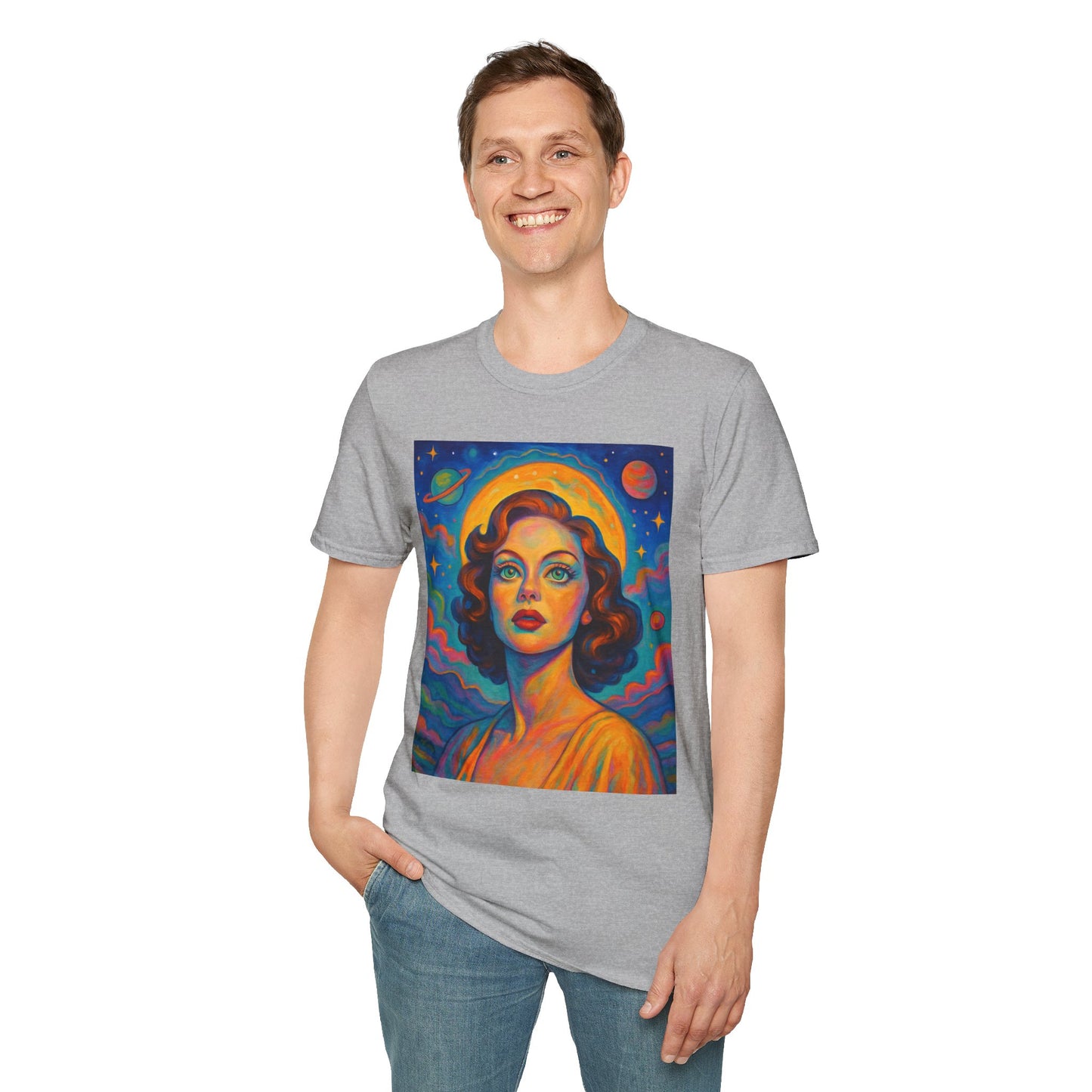 Retro Space Girl T Shirt Vintage Sci Fi Beauty Psychedelic Pop Art Galaxy Babe Tee Gift for Star Gazers Cosmic Fashion Astronaut Dreamwear