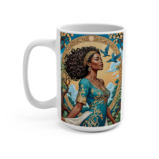 Afrofuturist Goddess Coffee Mug Spiritual Queen Artwork Ceramic Cup Celestial Beauty Divine Woman Empowerment Gift Cosmic Afrocentric Drinkware