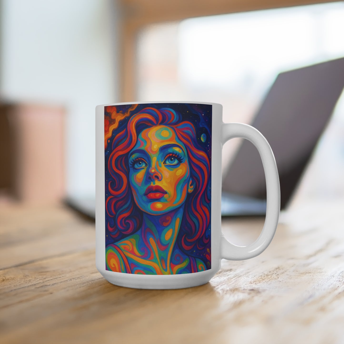 Psychedelic Woman Mug Trippy Coffee Cup Colorful Cosmic Art Gift For Dreamers