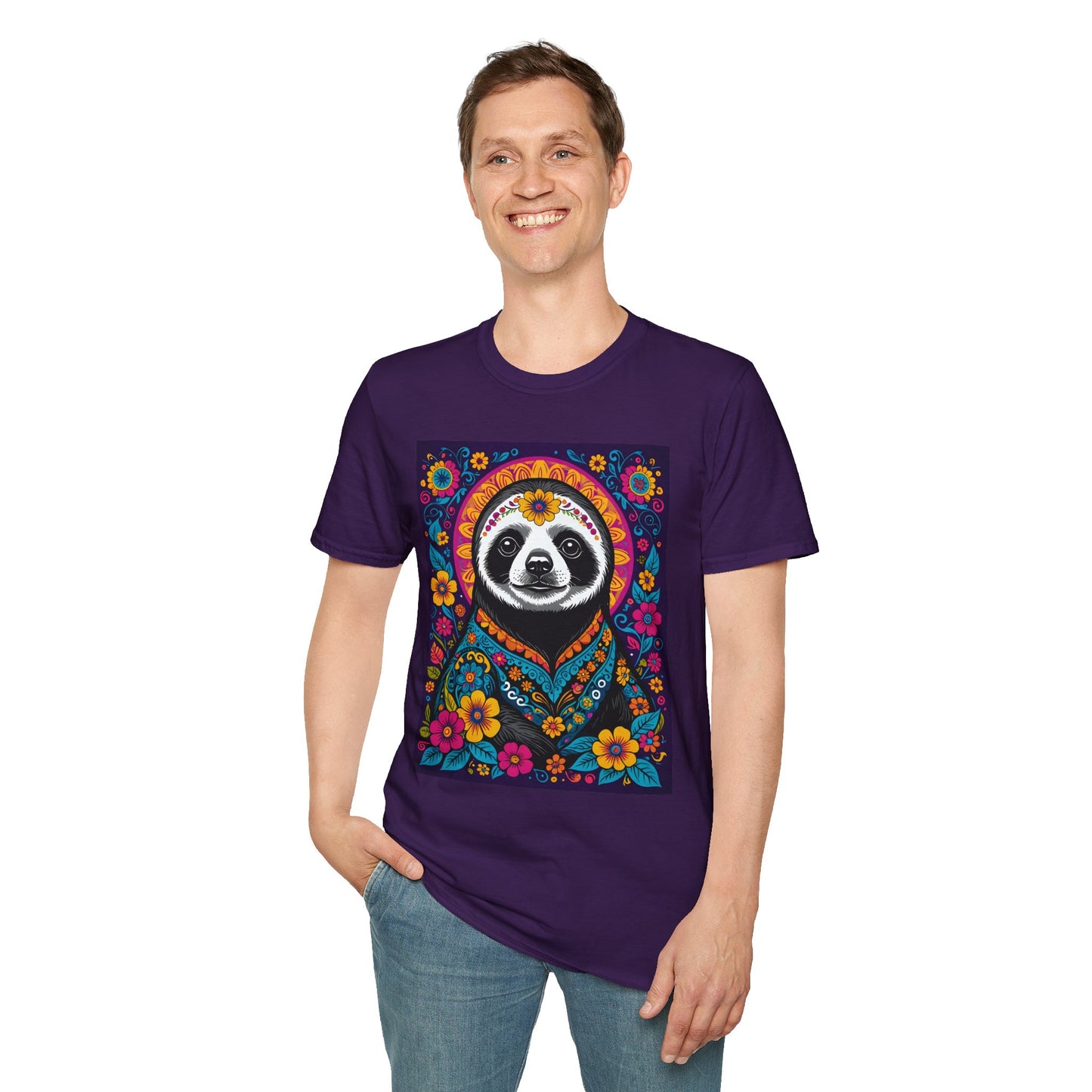 Psychedelic Sloth T Shirt Boho Animal Graphic Tee Trippy Festival Top Gift for Sloth Lovers