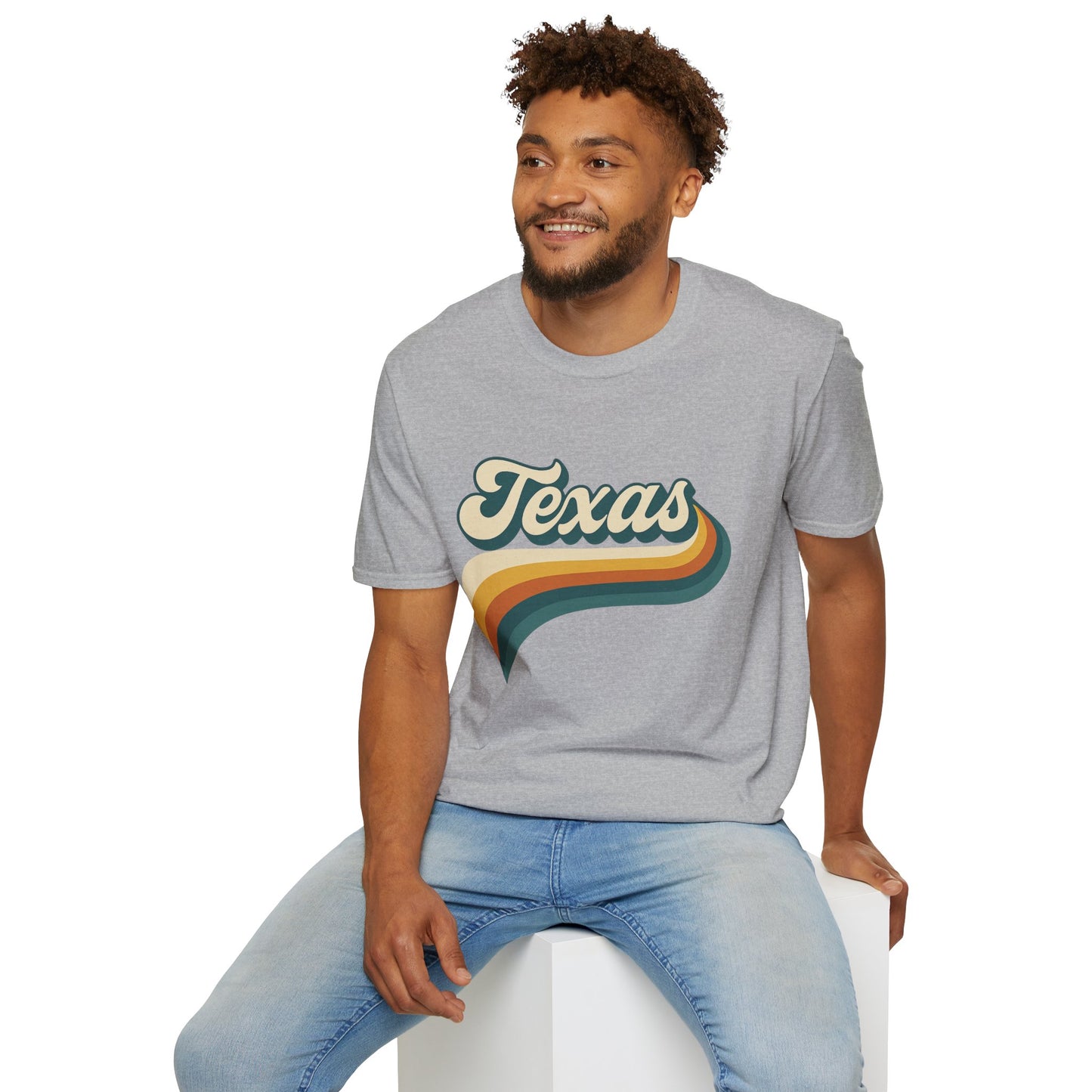 Retro Texas Shirt – Vintage Style Texas Wave Tee • Gildan Softstyle® Unisex Comfort • Gift for Texans • Groovy Southern State Pride Shirt