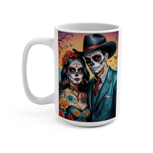 Day Of The Dead Skeleton Couple Mug – Sugar Skull Art Coffee Cup, Dia De Los Muertos Mug, Gothic Romance Gift