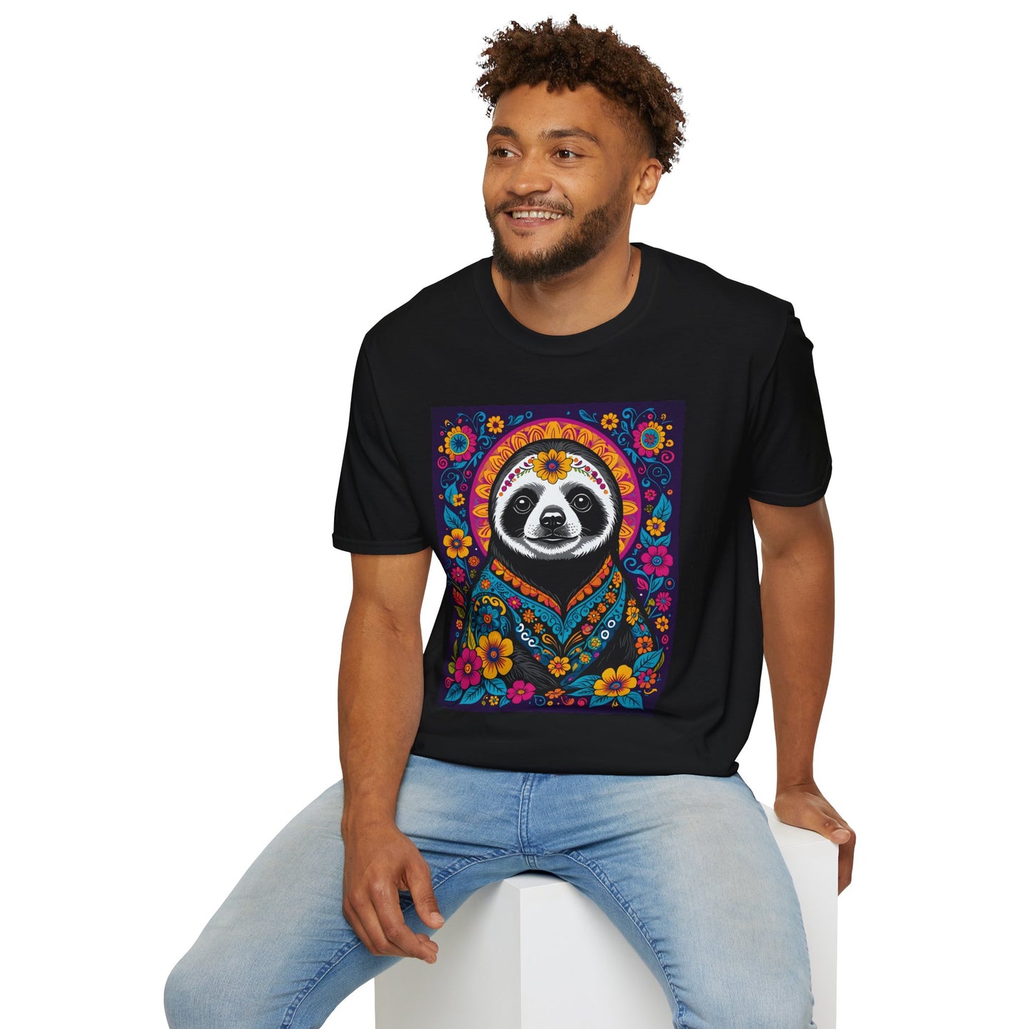 Psychedelic Sloth T Shirt Boho Animal Graphic Tee Trippy Festival Top Gift for Sloth Lovers