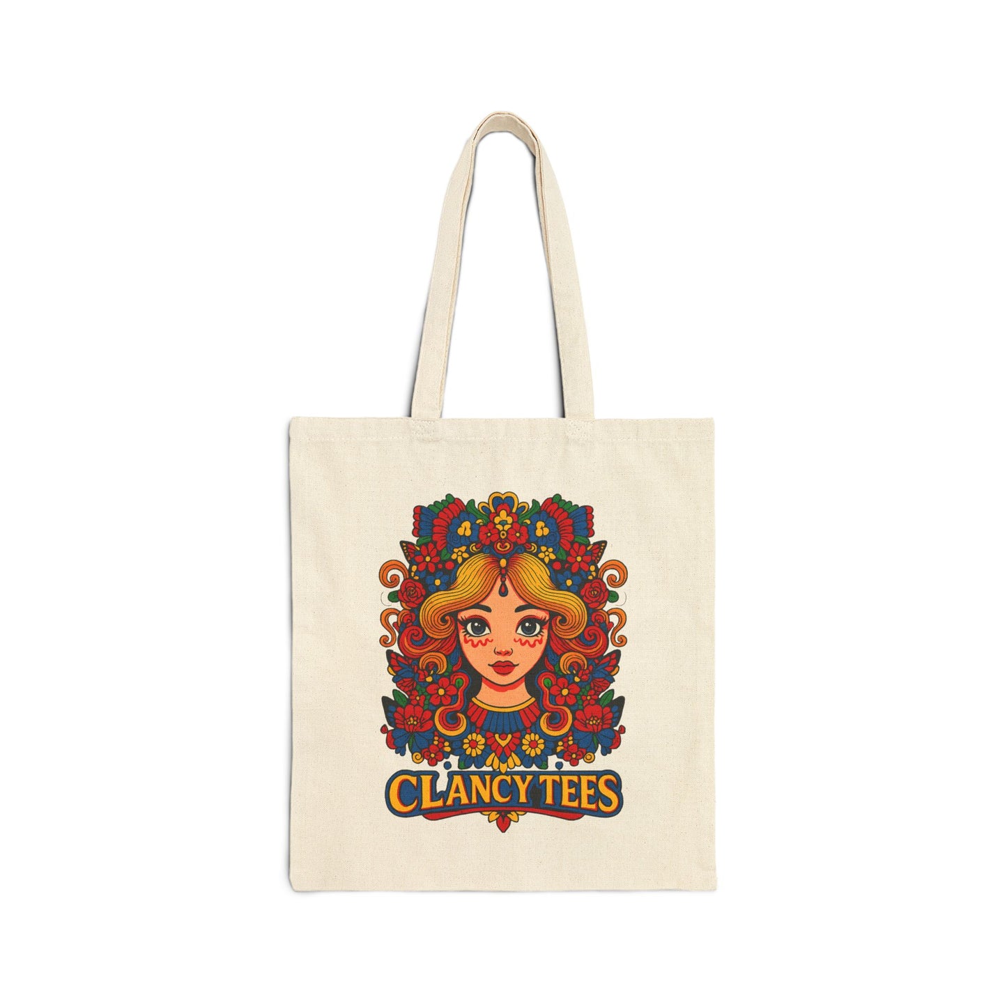 Psychedelic Art Tote Bag With Retro Floral Face Design Groovy Fashion Accessory Everyday Carry Bag Clancy Tees Artwork