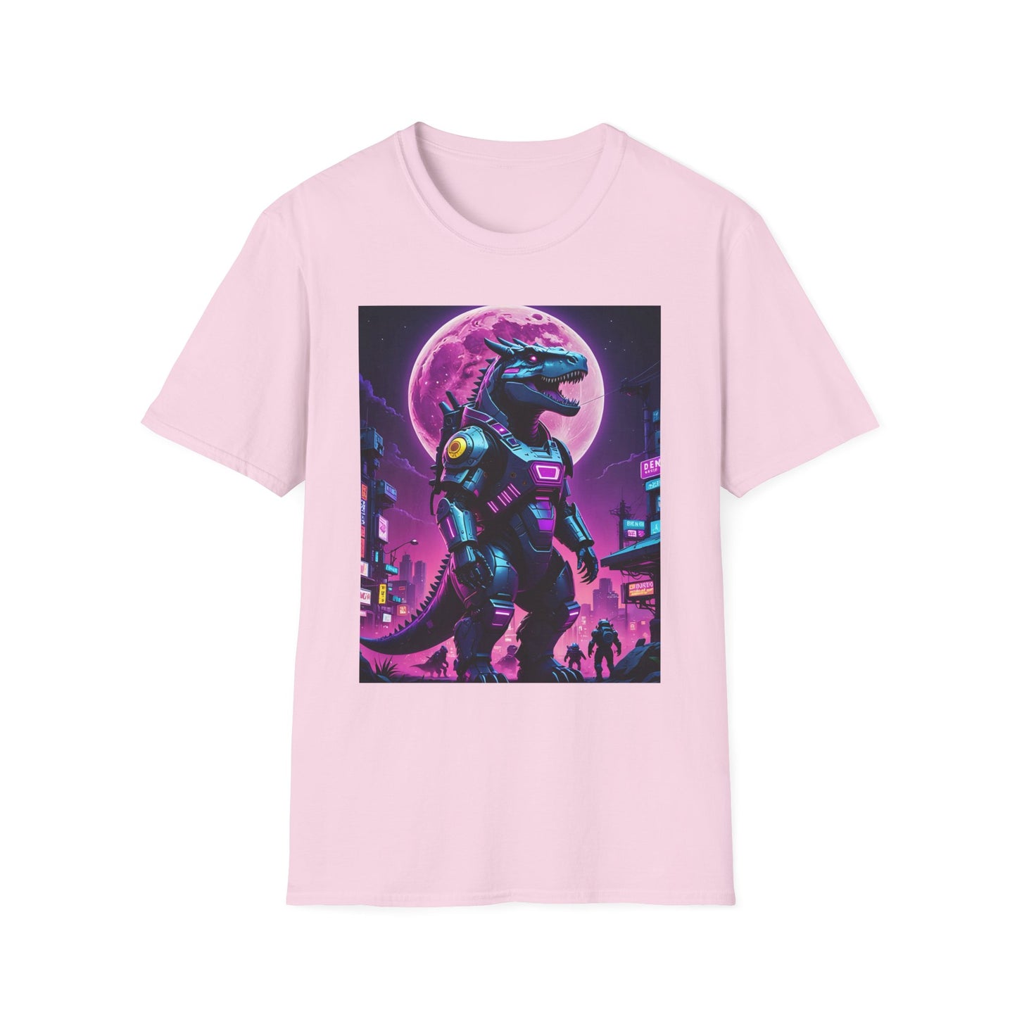 Cyberpunk Dinosaur T Shirt Neon Retro Graphic Tee Futuristic Monster Artwork Top Gift for Sci Fi Fans