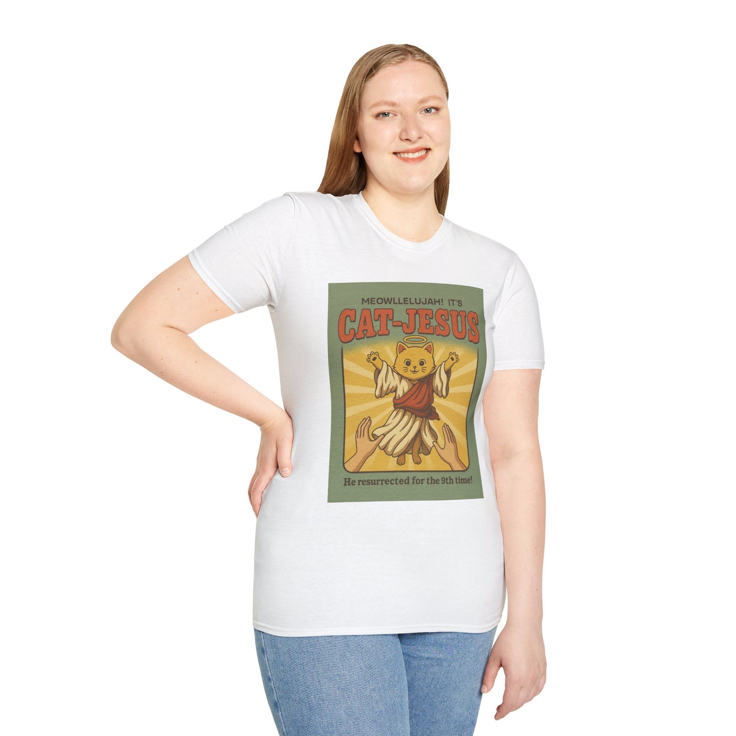Cat Jesus Funny Resurrected Cat Shirt Meow Hallelujah Tee for Cat Lovers Faith and Felines Fans of Holy Humor and Nine Lives Resurrection Gags