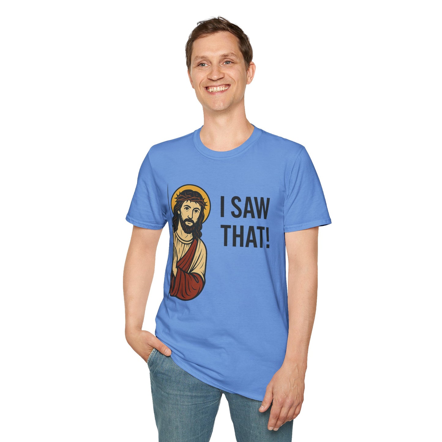 Funny Jesus Watching Shirt – I Saw That Religious Humor Tee – Christian Meme Graphic Tee – Gift for Church Friends and Sinners Alike