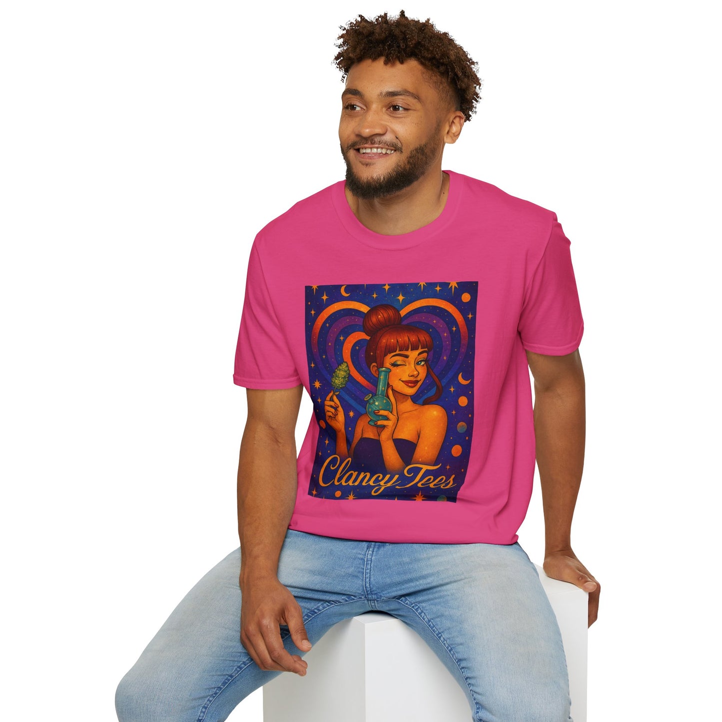 Cosmic Stoner Girl Art T-Shirt, Vintage Style Tee, Fun Summer Shirt, Gift for Art Lovers, Cute Graphic Tee, Unique Casual Wear