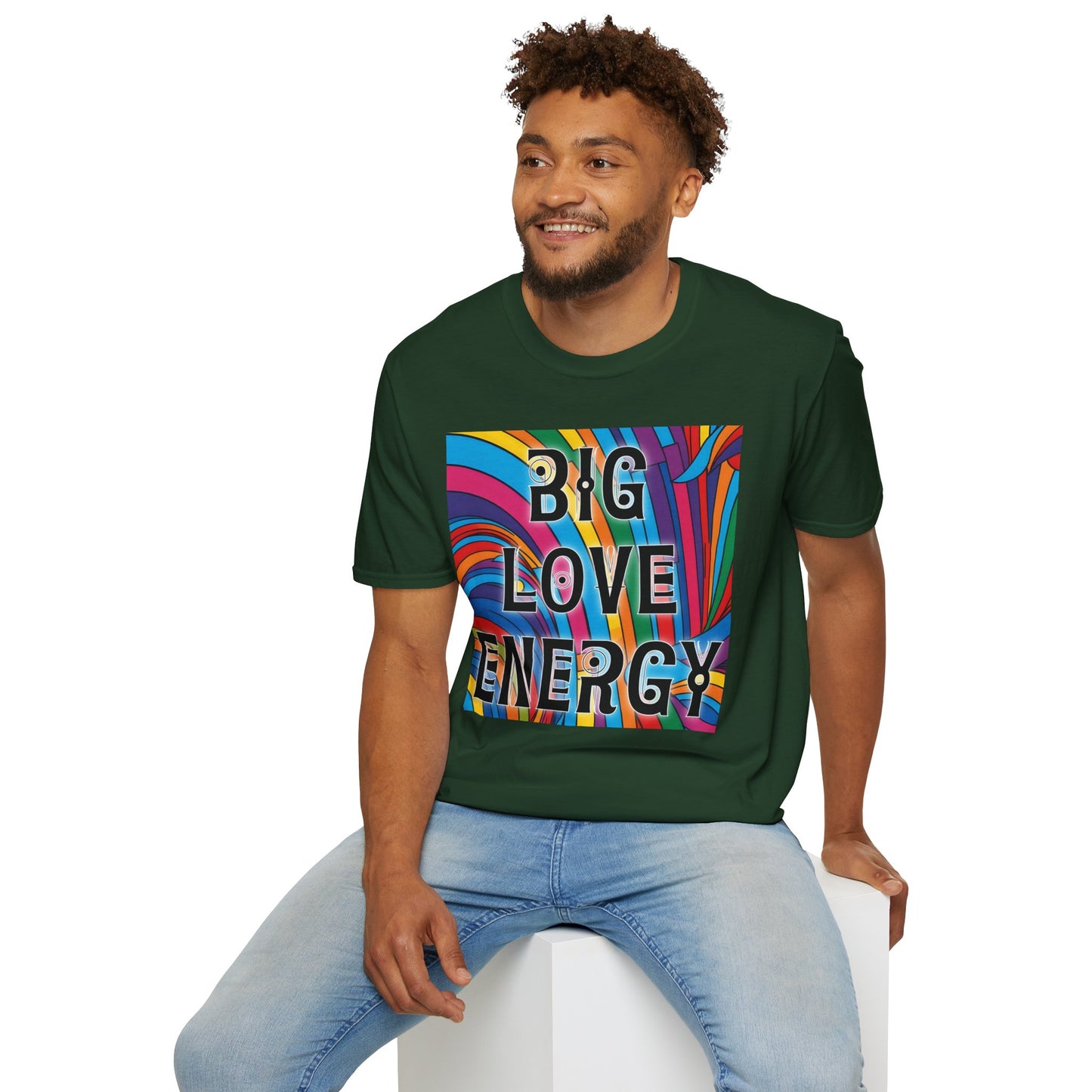 Big Love Energy Shirt – Colorful Retro Pride Rainbow Tee with Bold Positive Message – Gift for Optimists, LGBTQ Friends, and Love-First People