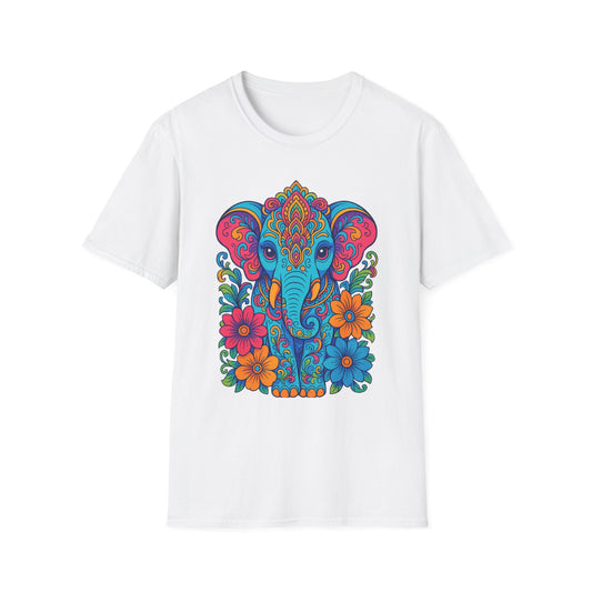 Colorful Elephant Shirt Trippy Boho Floral Art Tee Gift for Yoga Lovers Psychedelic Animal Fans and Free Spirits Who Rock Vibrant Festival Style