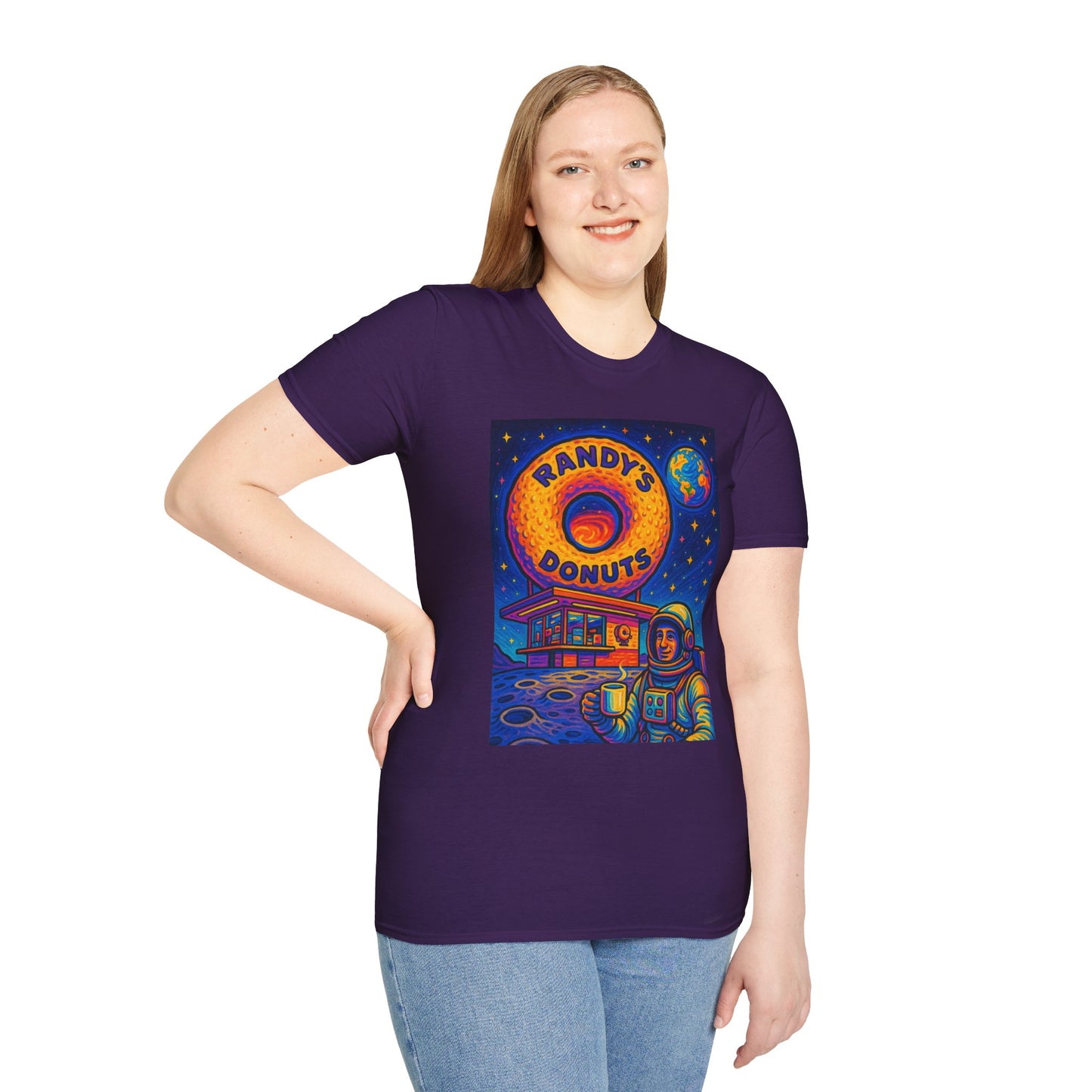 Space Donut T-Shirt – Retro Sci-Fi Astronaut Holding Coffee on the Moon – Gift for Foodies, Dreamers, and Outer Space Humor Fans