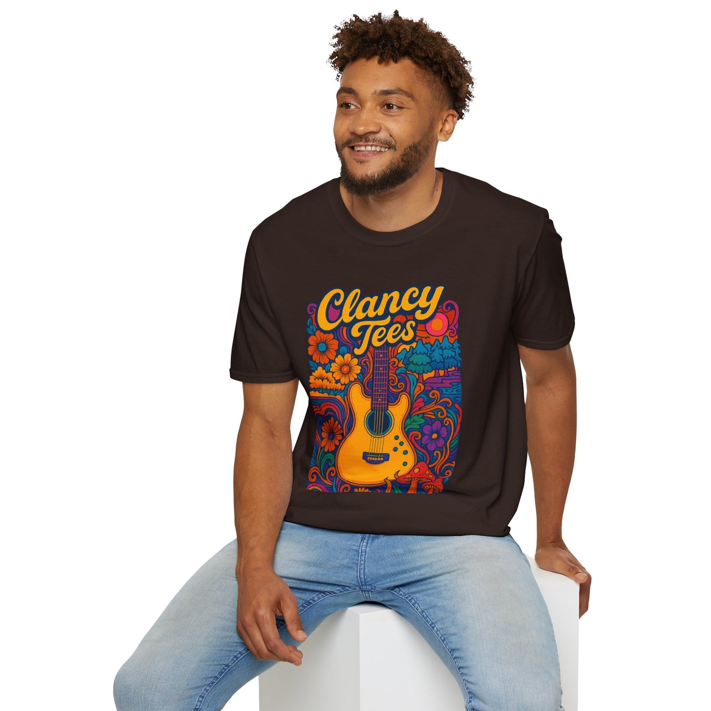 Retro Guitar Graphic T-Shirt for Music Lovers, Vintage Style Tee, Unisex Design, Ideal for Festivals and Gifts, Clancy Tees