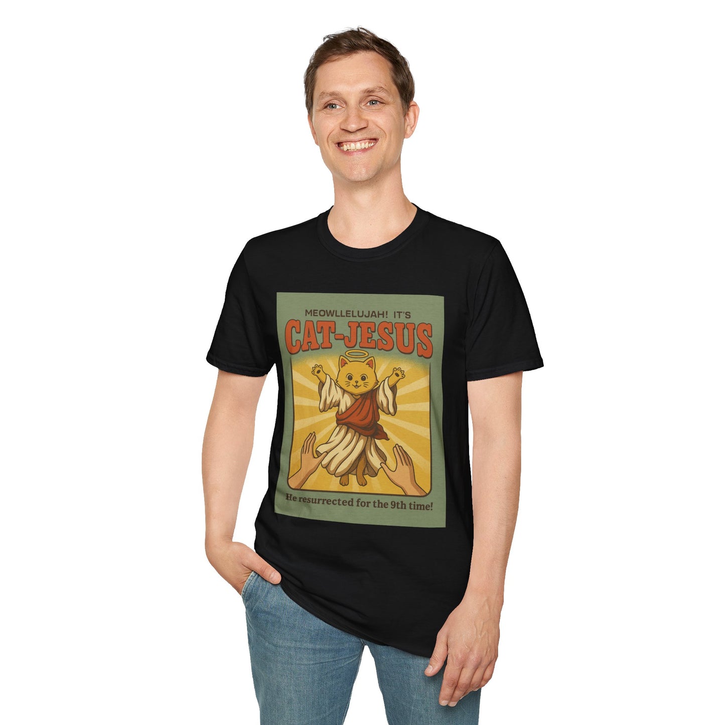 Cat Jesus Funny Resurrected Cat Shirt Meow Hallelujah Tee for Cat Lovers Faith and Felines Fans of Holy Humor and Nine Lives Resurrection Gags