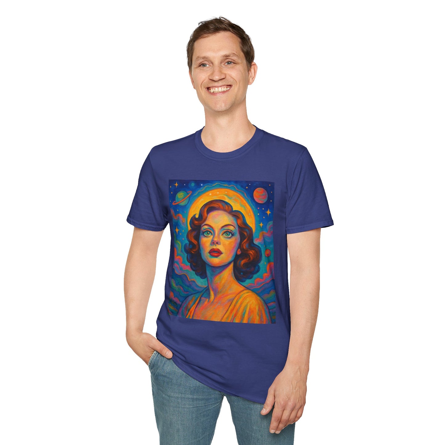 Retro Space Girl T Shirt Vintage Sci Fi Beauty Psychedelic Pop Art Galaxy Babe Tee Gift for Star Gazers Cosmic Fashion Astronaut Dreamwear