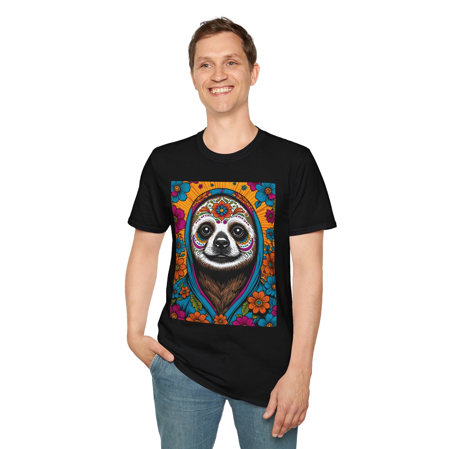 Psychedelic Sloth T Shirt Trippy Animal Graphic Tee Colorful Festival Top Gift for Sloth Lovers