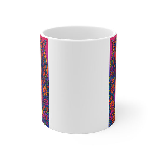 Psychedelic Cat Coffee Mug 11oz Ceramic Cup Colorful Kitty Artwork Trippy Drinkware Vibrant Retro Design With Sunglasses For Coffee Tea And More
