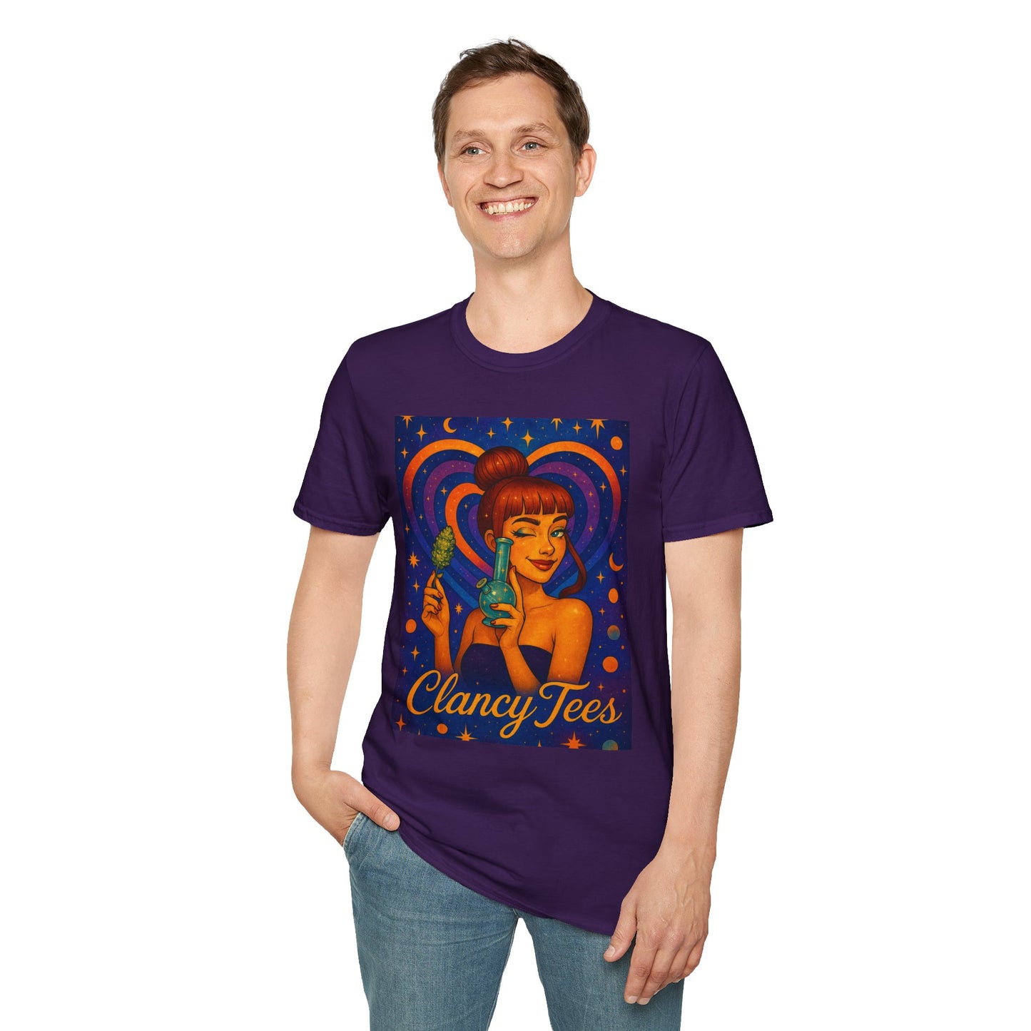 Cosmic Stoner Girl Art T-Shirt, Vintage Style Tee, Fun Summer Shirt, Gift for Art Lovers, Cute Graphic Tee, Unique Casual Wear