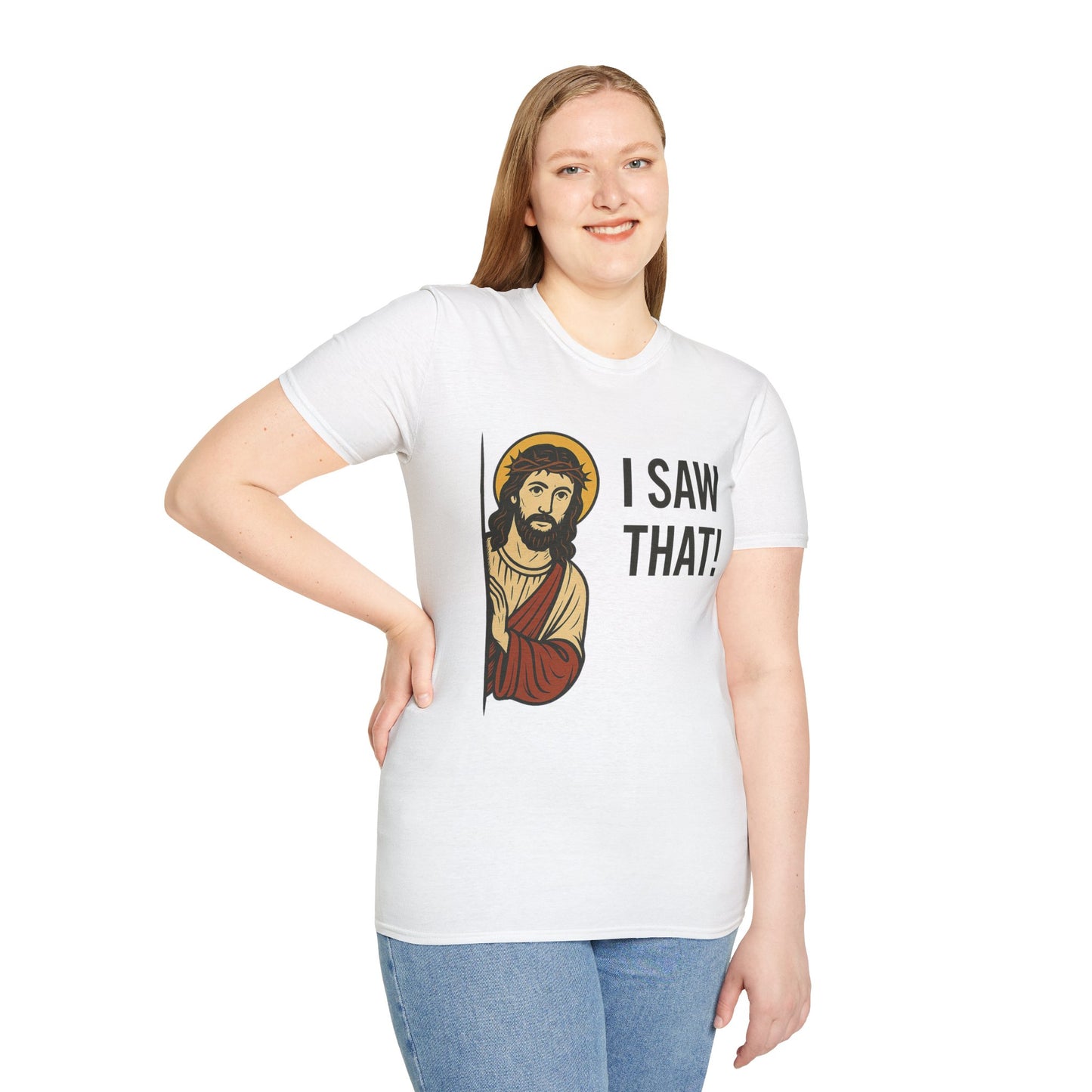 Funny Jesus Watching Shirt – I Saw That Religious Humor Tee – Christian Meme Graphic Tee – Gift for Church Friends and Sinners Alike