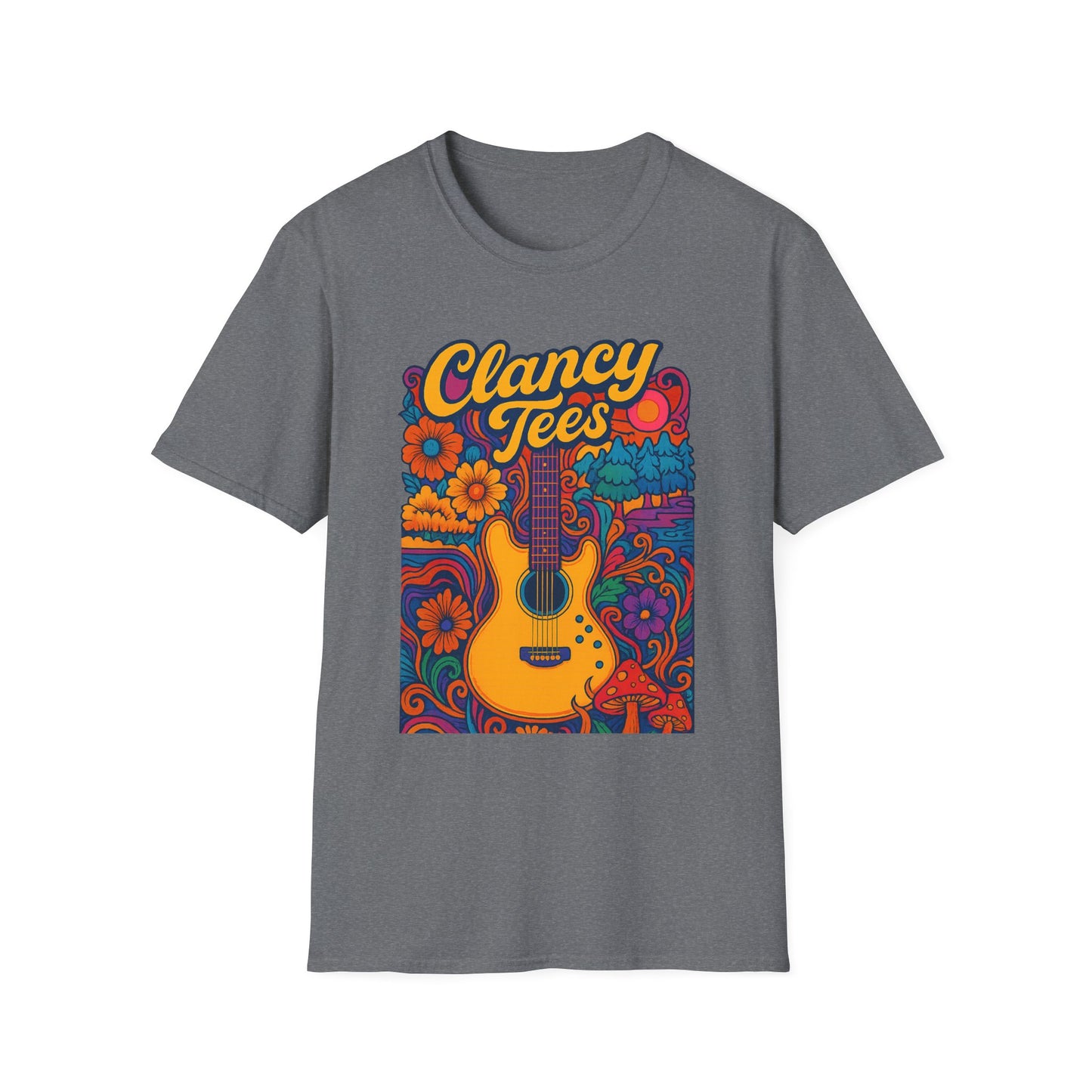 Retro Guitar Graphic T-Shirt for Music Lovers, Vintage Style Tee, Unisex Design, Ideal for Festivals and Gifts, Clancy Tees