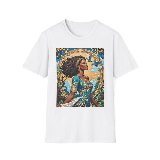Bohemian Goddess T-Shirt, Unisex Softstyle Tee, Nature-Inspired Apparel, Gift for Women, Artistic Graphic Shirt, Eco-Friendly Fashion