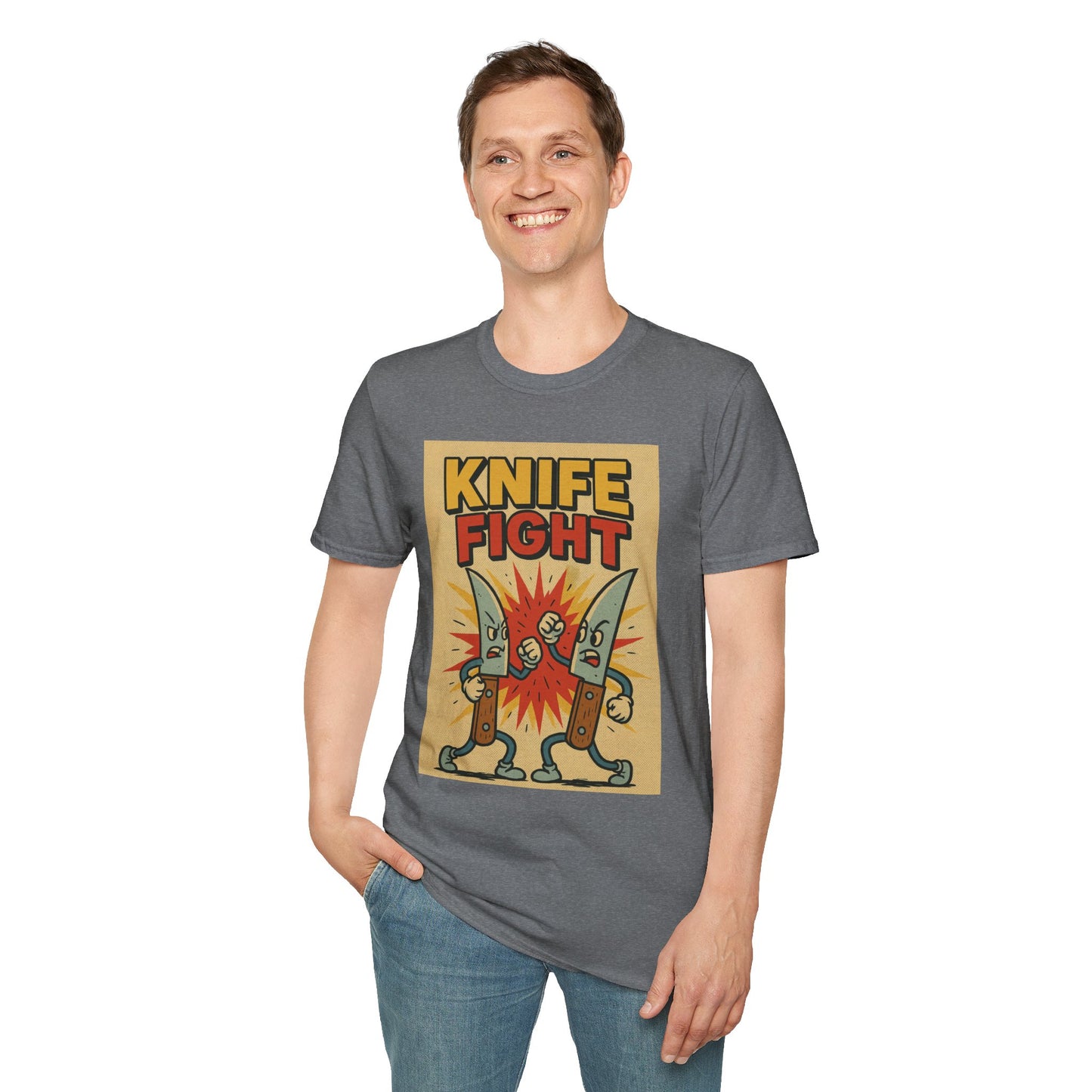 Retro Knife Fight Graphic T-Shirt, Funny Tee, Casual Unisex Clothing, Gift for Him or Her, Unique Humor Shirt