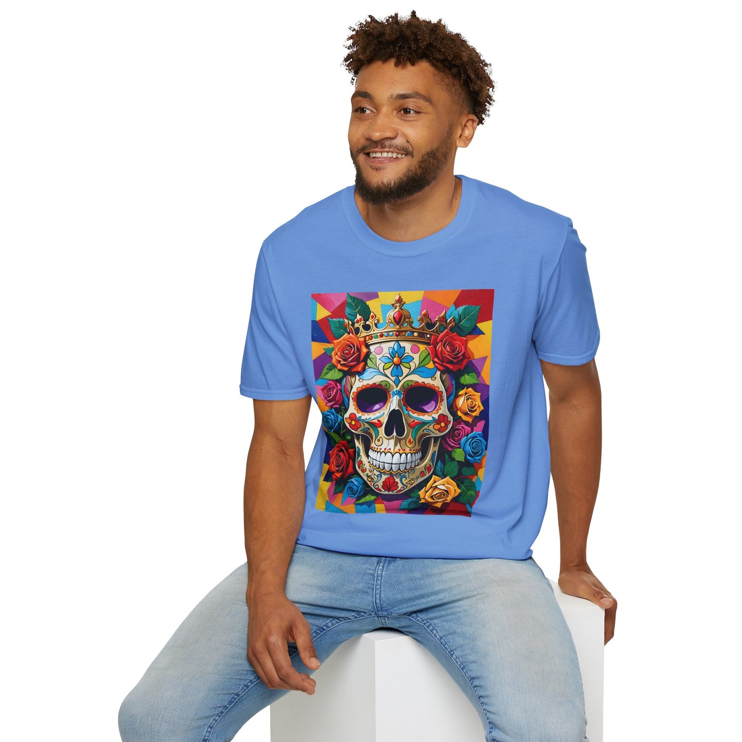 Royal Skull and Roses Shirt – Colorful Crowned Skull Tee – Gift for Halloween Fans, Tattoo Art Collectors, and Bold Fashion Enthusiasts