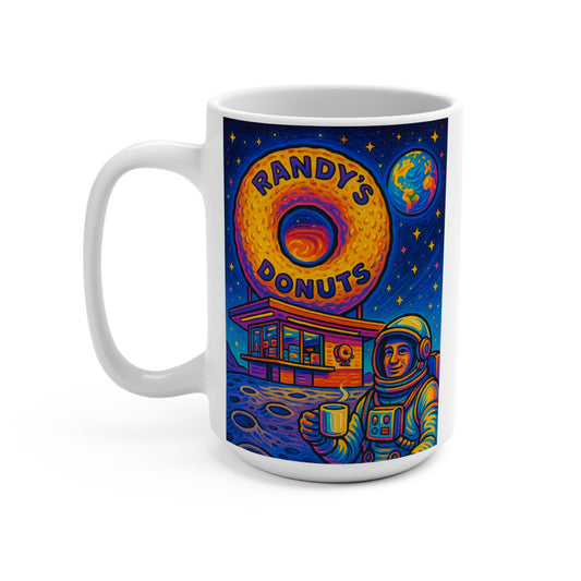 Randy’s Donuts Space Mug – Astronaut Coffee Cup, Retro Cosmic Diner Art, Trippy Galaxy Breakfast Gift