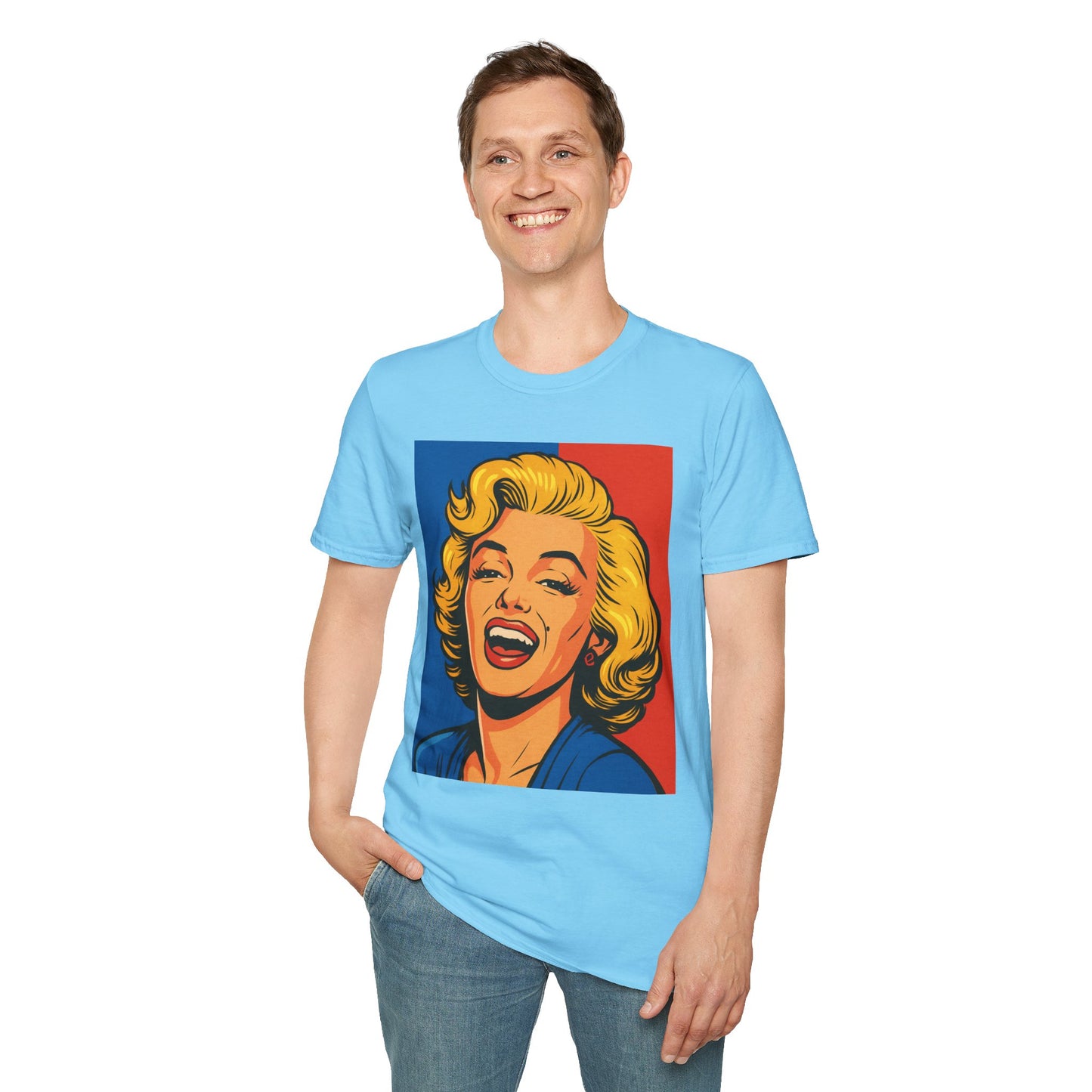 Retro Blonde Bombshell T-Shirt – Pop Art Style Graphic Tee – Gift for Classic Movie Fans, Vintage Aesthetic Lovers, and Bold Fashion Enthusiasts