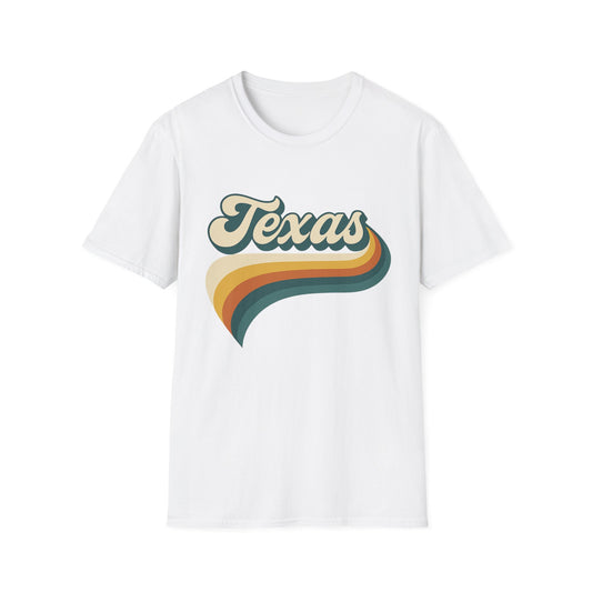 Retro Texas Shirt – Vintage Style Texas Wave Tee • Gildan Softstyle® Unisex Comfort • Gift for Texans • Groovy Southern State Pride Shirt