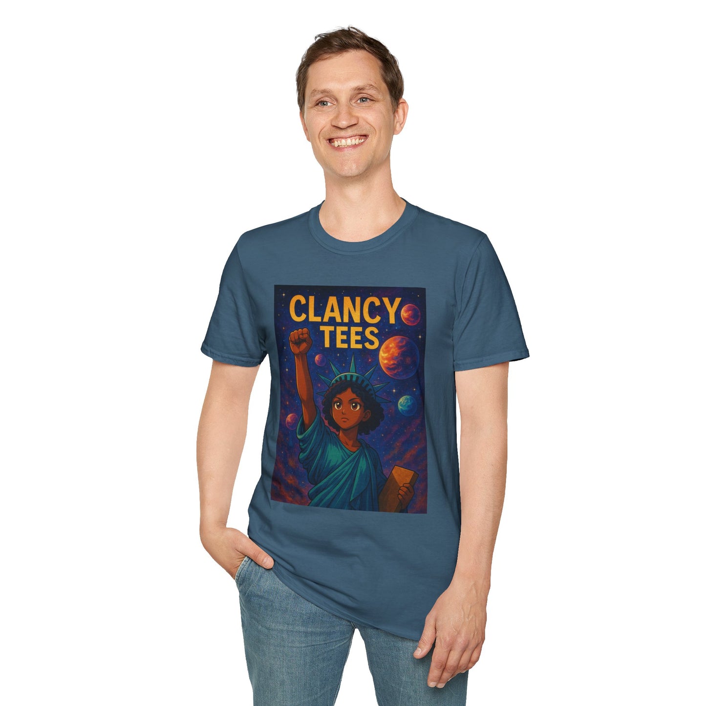 Empowerment Liberty Graphic T-Shirt, Space-Themed Tee, Unisex Casual Wear, Gift for Space Lovers, Inspirational Fashion