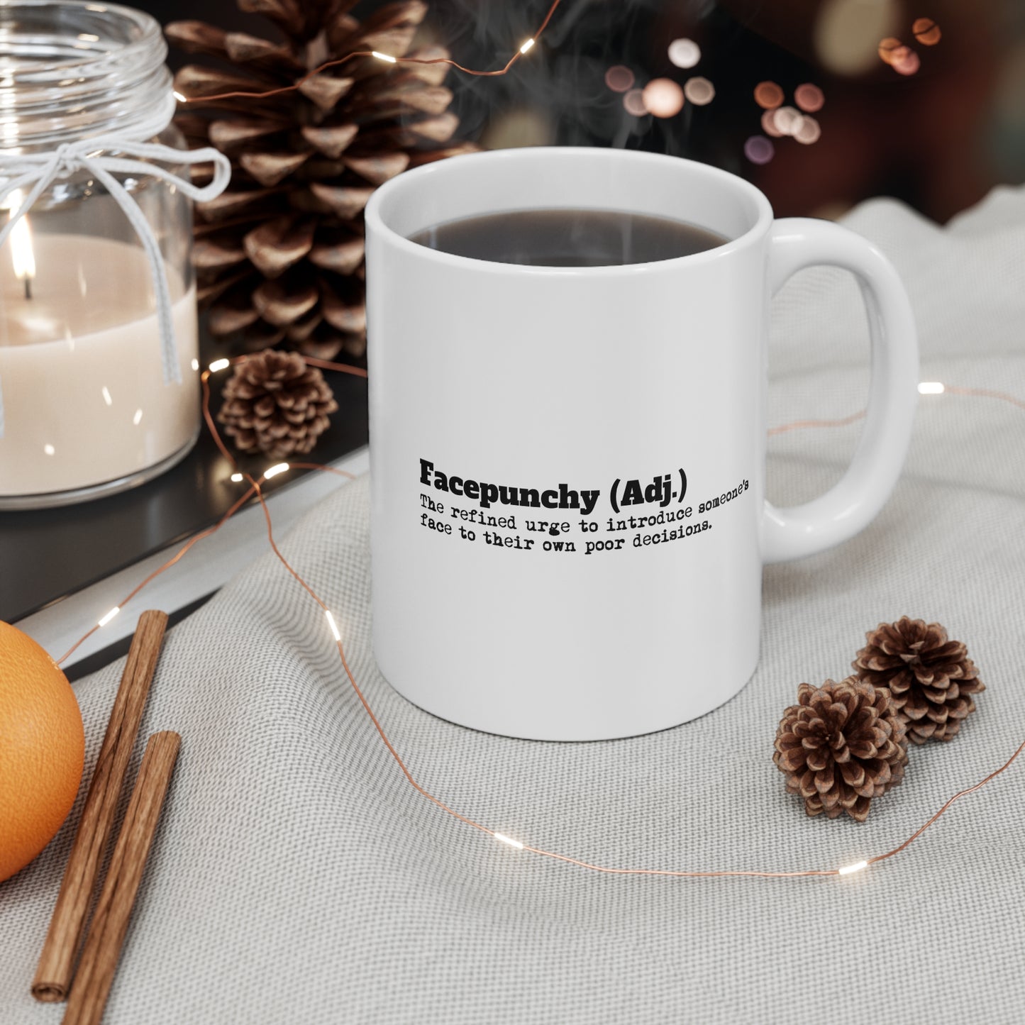 Facepunchy Definition Ceramic Mug 11oz – Funny Sarcastic Coffee Cup, Dark Humor Drinkware, Bold Quote Mug
