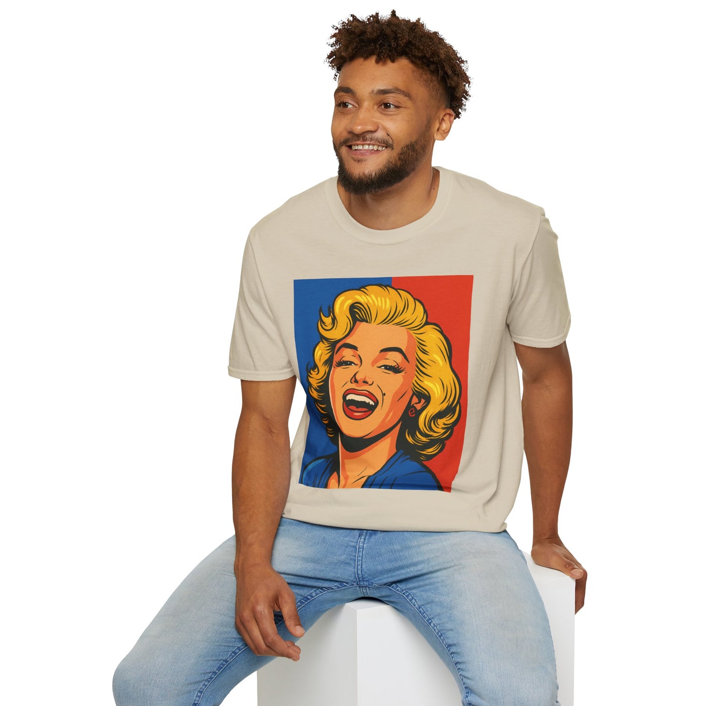 Retro Blonde Bombshell T-Shirt – Pop Art Style Graphic Tee – Gift for Classic Movie Fans, Vintage Aesthetic Lovers, and Bold Fashion Enthusiasts