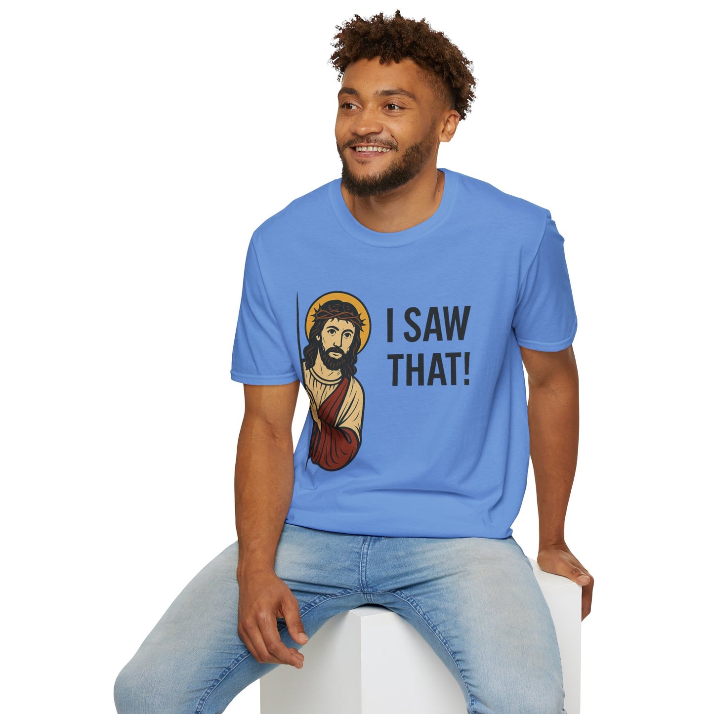 Funny Jesus Watching Shirt – I Saw That Religious Humor Tee – Christian Meme Graphic Tee – Gift for Church Friends and Sinners Alike