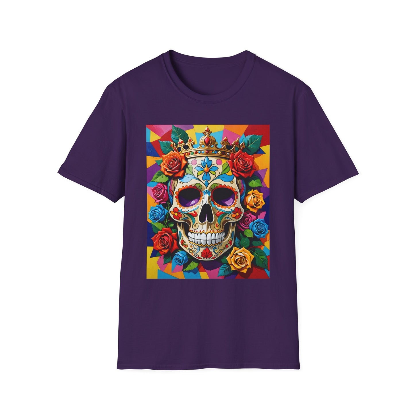 Royal Skull and Roses Shirt – Colorful Crowned Skull Tee – Gift for Halloween Fans, Tattoo Art Collectors, and Bold Fashion Enthusiasts