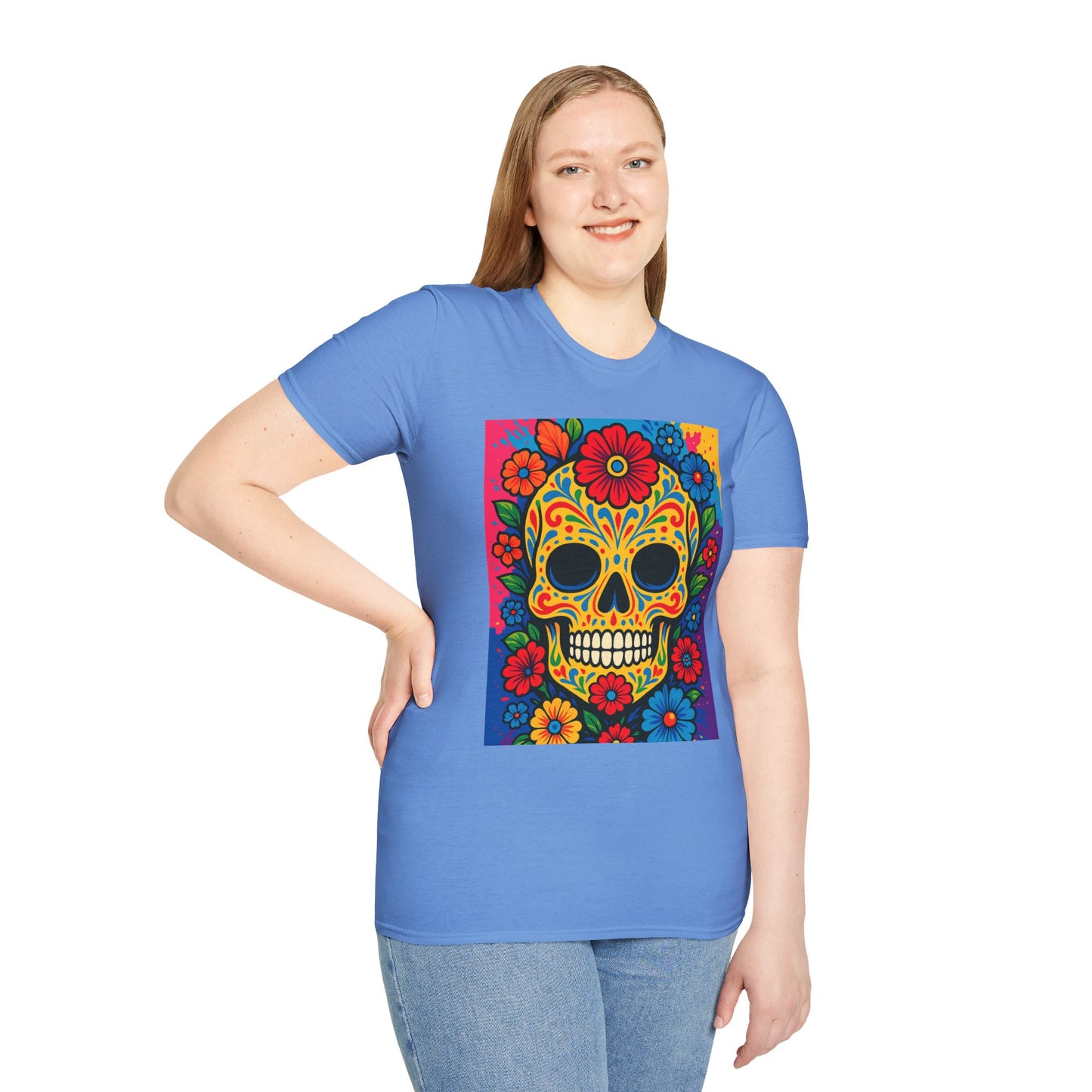 Colorful Sugar Skull Shirt | Day of the Dead Graphic Tee | Gift for Tattoo Lovers & Art Fans | Floral Skull T-Shirt