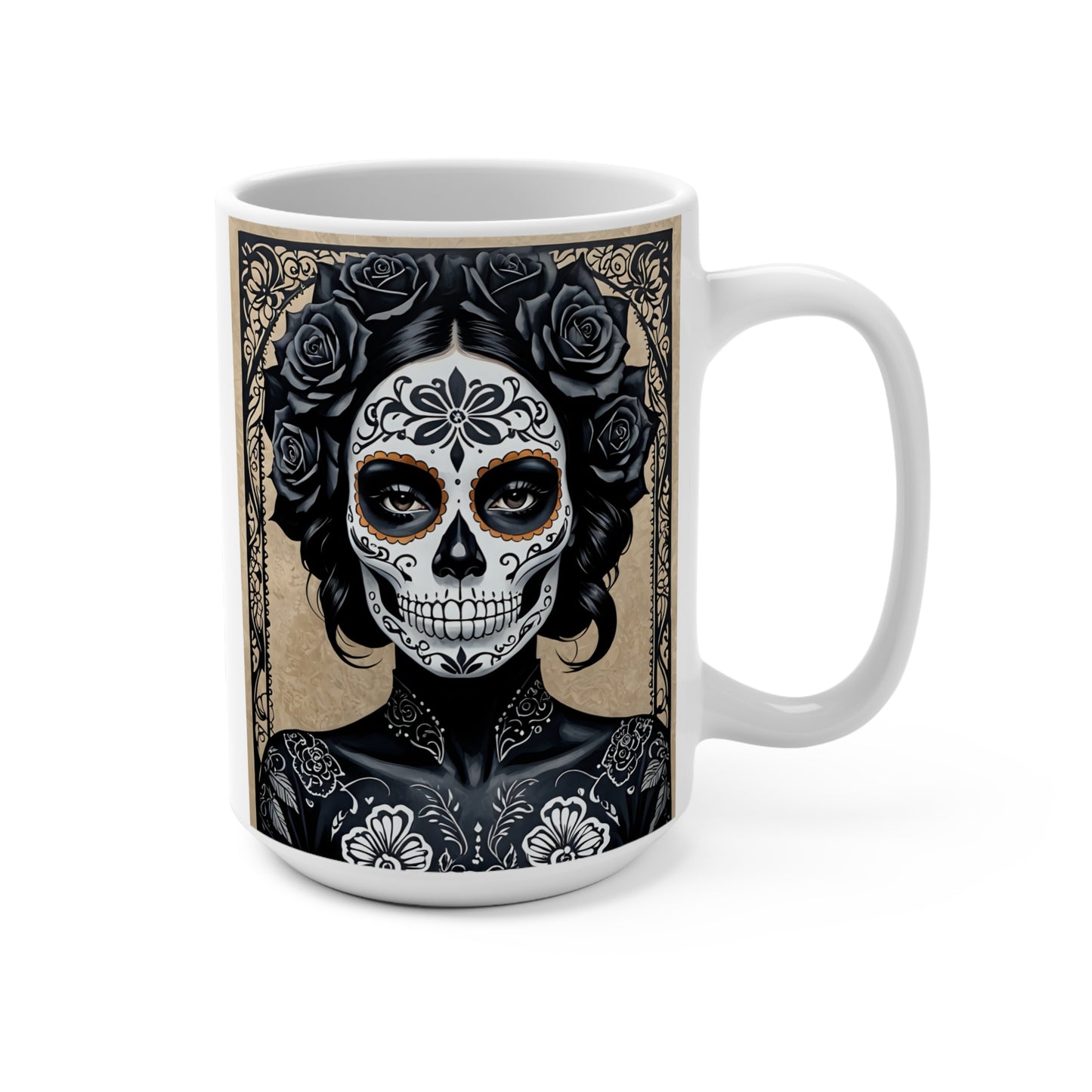 Dia de los Muertos Mug, Artistic Skull Design Coffee Cup, Sugar Skull Gift, Halloween Decor, Gothic Drinkware, Unique Halloween Mug