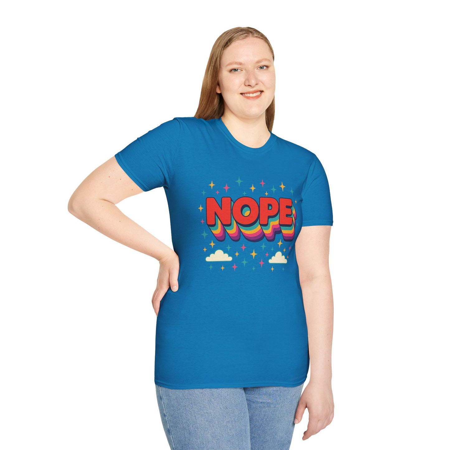 Nope Rainbow Cloud T-Shirt Funny Antisocial Humor Gift for Introverts Softstyle Unisex Tee