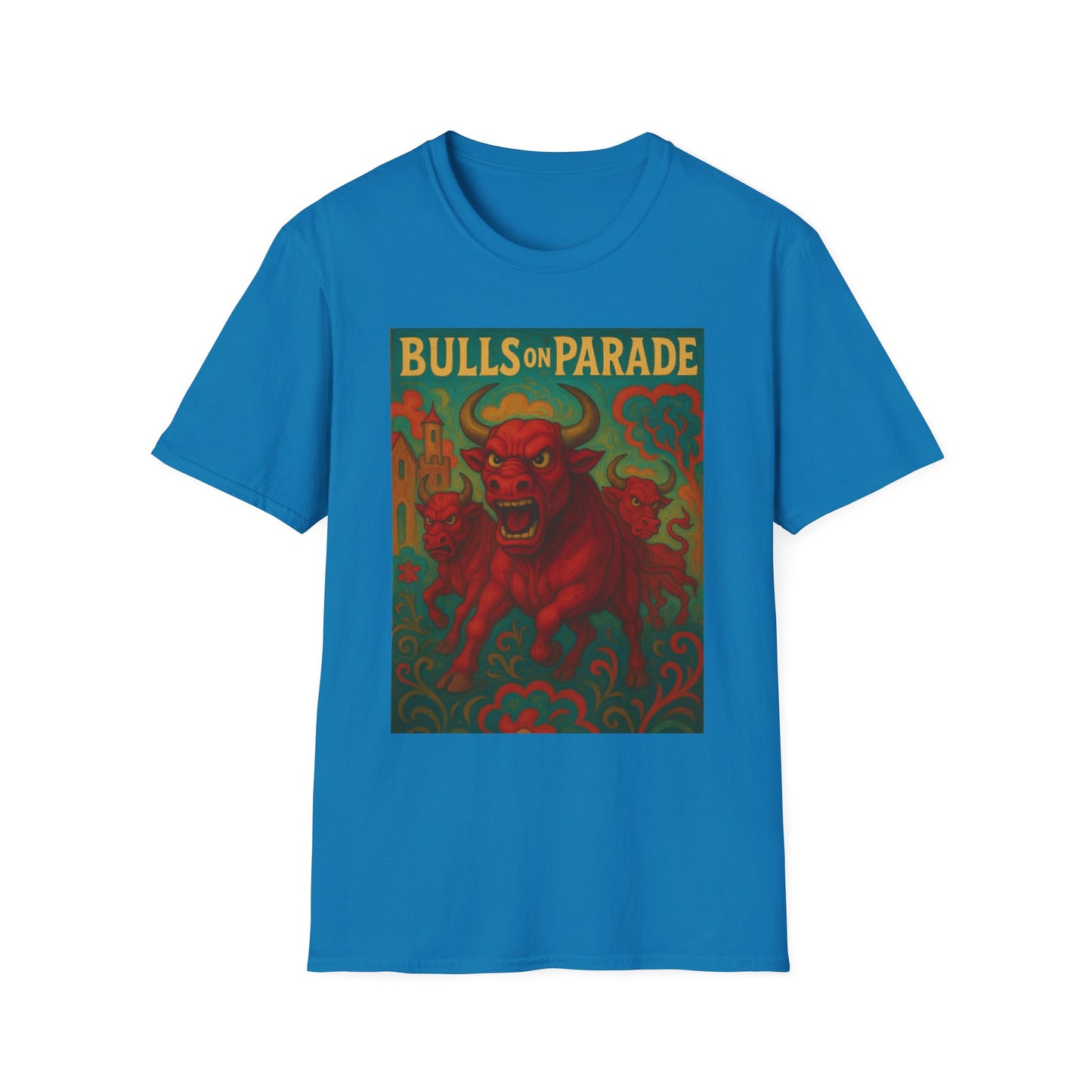 Bulls on Parade Shirt – Psychedelic Rage-Inspired Bull Graphic Tee • Gildan Softstyle® Unisex • Protest Art T-Shirt • Gift for Rage Fans