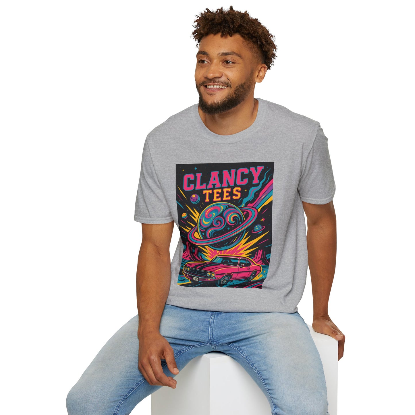 Retro UFO Car Crash Shirt – Clancy Tees Vaporwave Space Tee – Gift for Sci-Fi Fans, Vintage Car Lovers, Alien Believers, and 80s Aesthetic Addicts