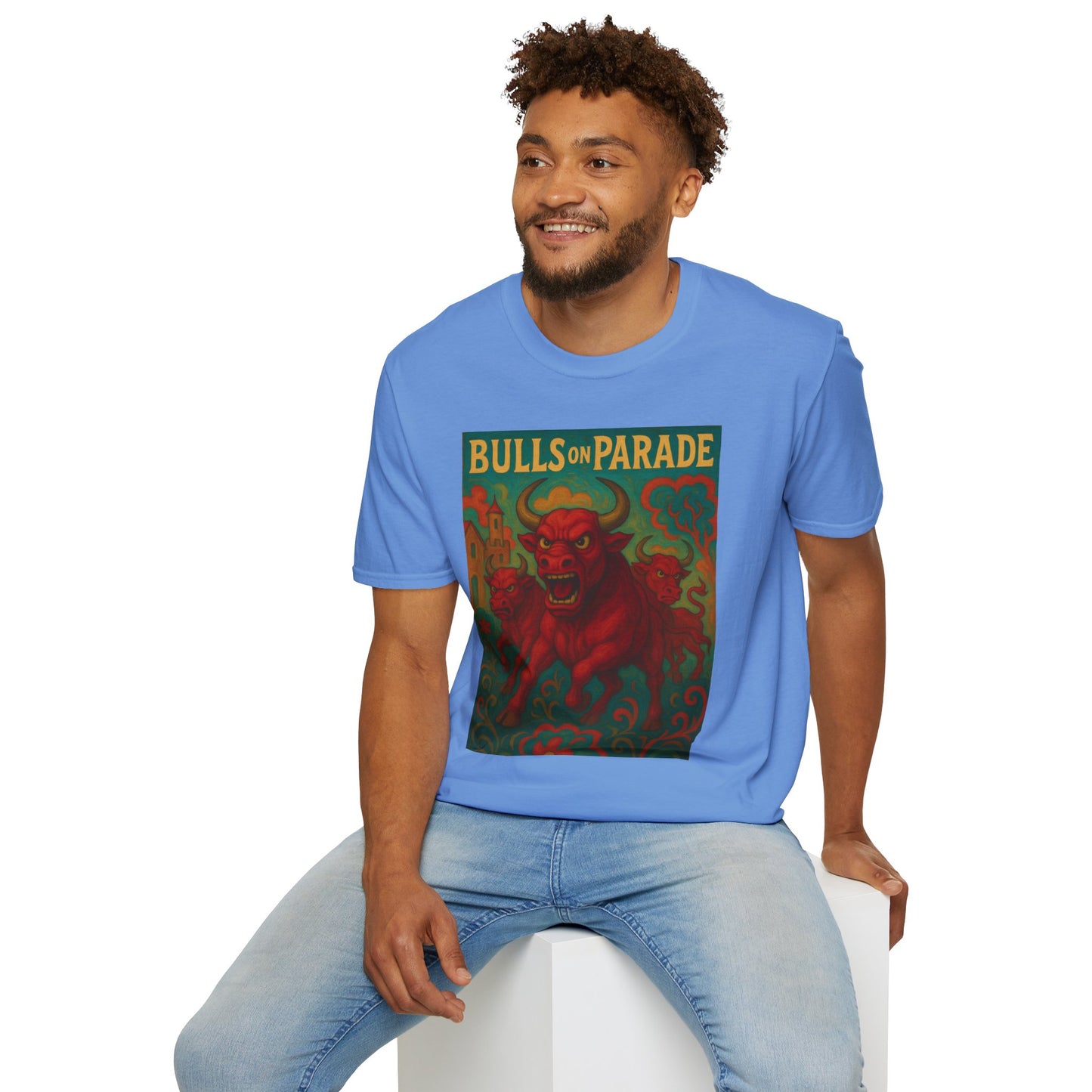 Bulls on Parade Shirt – Psychedelic Rage-Inspired Bull Graphic Tee • Gildan Softstyle® Unisex • Protest Art T-Shirt • Gift for Rage Fans