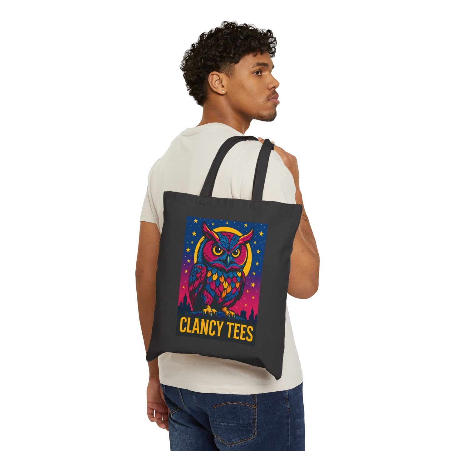 Colorful Owl Tote Bag Canvas Reusable Eco Friendly Psychedelic Art Shopping