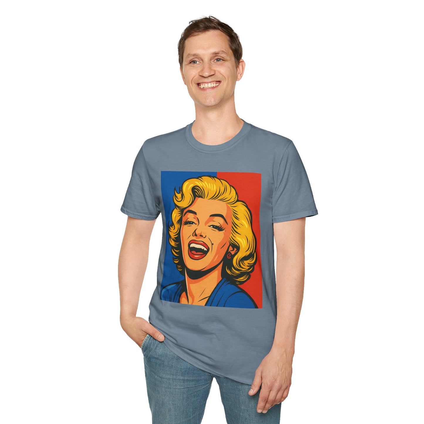 Retro Blonde Bombshell T-Shirt – Pop Art Style Graphic Tee – Gift for Classic Movie Fans, Vintage Aesthetic Lovers, and Bold Fashion Enthusiasts