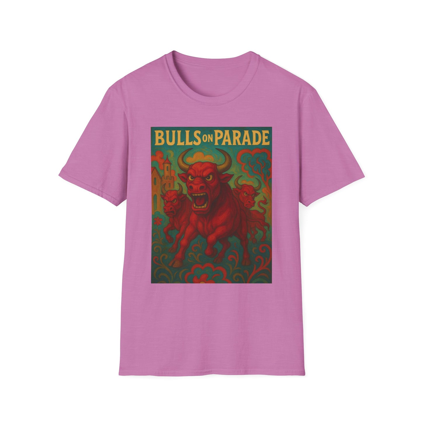Bulls on Parade Shirt – Psychedelic Rage-Inspired Bull Graphic Tee • Gildan Softstyle® Unisex • Protest Art T-Shirt • Gift for Rage Fans