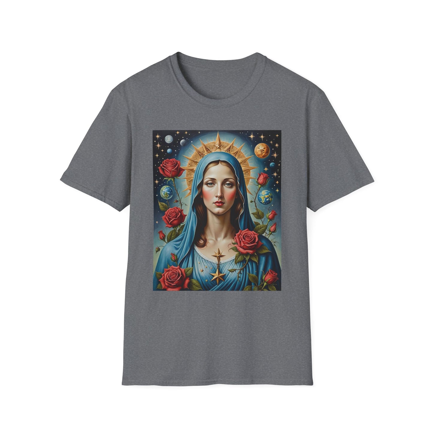 Artistic Virgin Mary T-Shirt, Vintage Graphic Tee, Religious Shirt, Christian Gift, Casual Wear