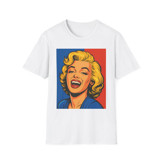 Retro Blonde Bombshell T-Shirt – Pop Art Style Graphic Tee – Gift for Classic Movie Fans, Vintage Aesthetic Lovers, and Bold Fashion Enthusiasts