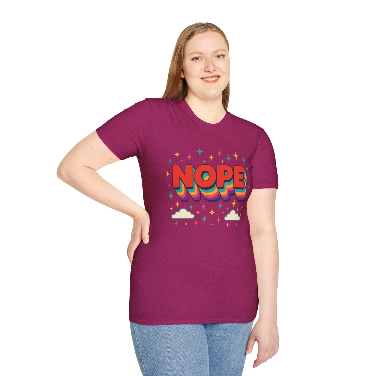 Nope Rainbow Cloud T-Shirt Funny Antisocial Humor Gift for Introverts Softstyle Unisex Tee