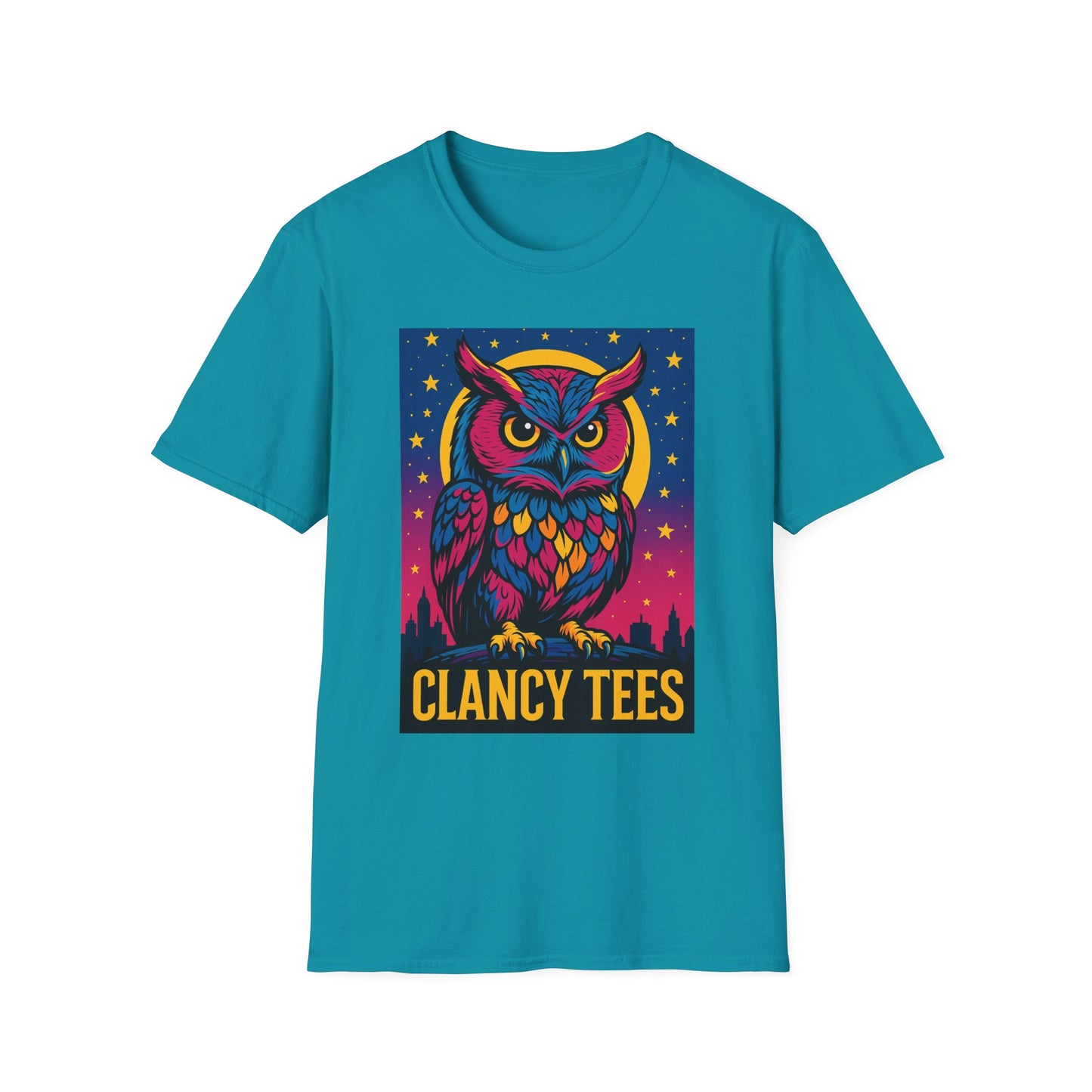 Psychedelic Owl Shirt with Stars and Moon | Trippy Forest Animal Tee | Gift for Night Owls and Weirdos | Bold Colorful Nature Graphic Tee